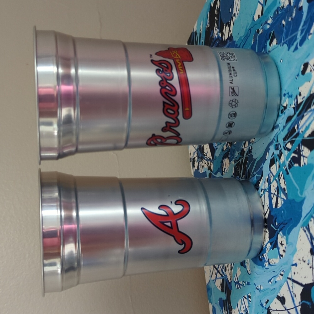 Pair Atlanta Braves Aluminum Cups 2024 Truist Park Drinkware Baseball Cup 12oz.